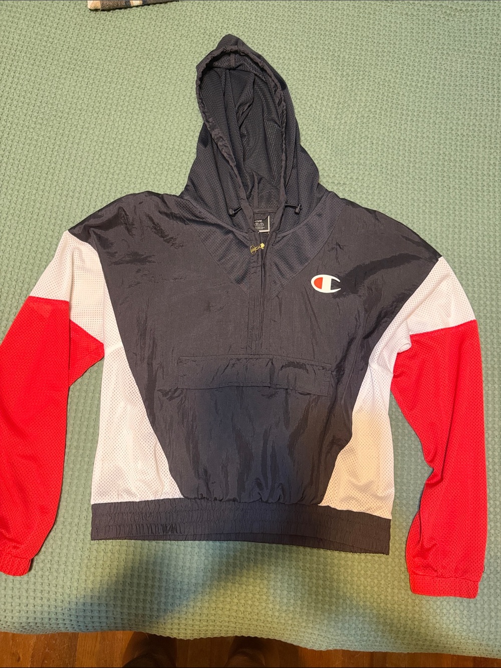Champion Colorblock Hooded Windbreaker Jacket - Navy/White/Red